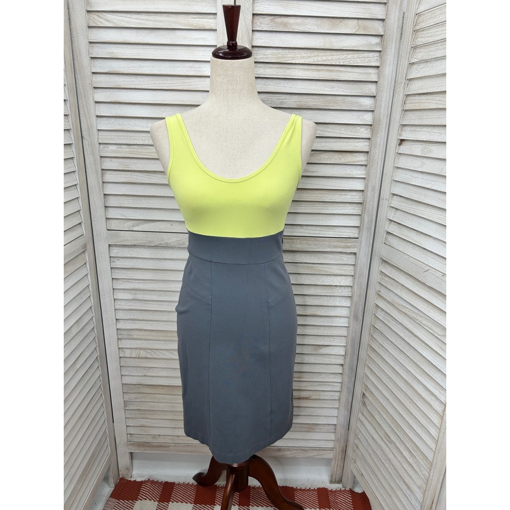 Theory Sheath Dress Size 2 Yellow Lime Grey Workwear Preppy Y2K Club Stretchy XS